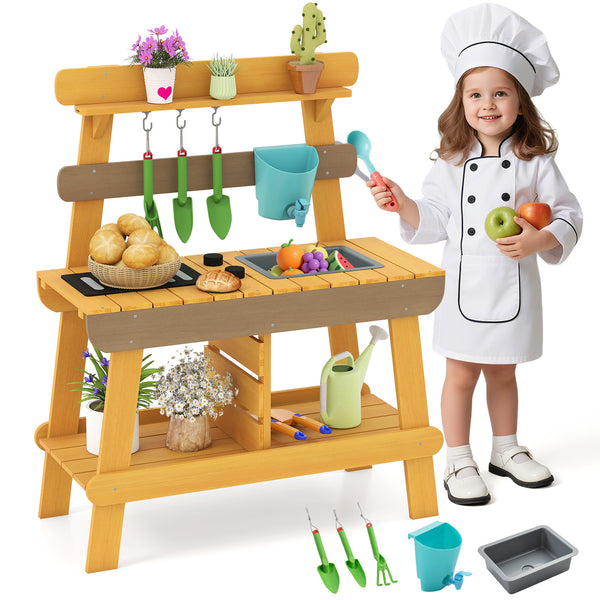 Outdoor Mud Kitchen for Kids Wooden Play Kitchen Toy for Boys Girls Aged 3-8