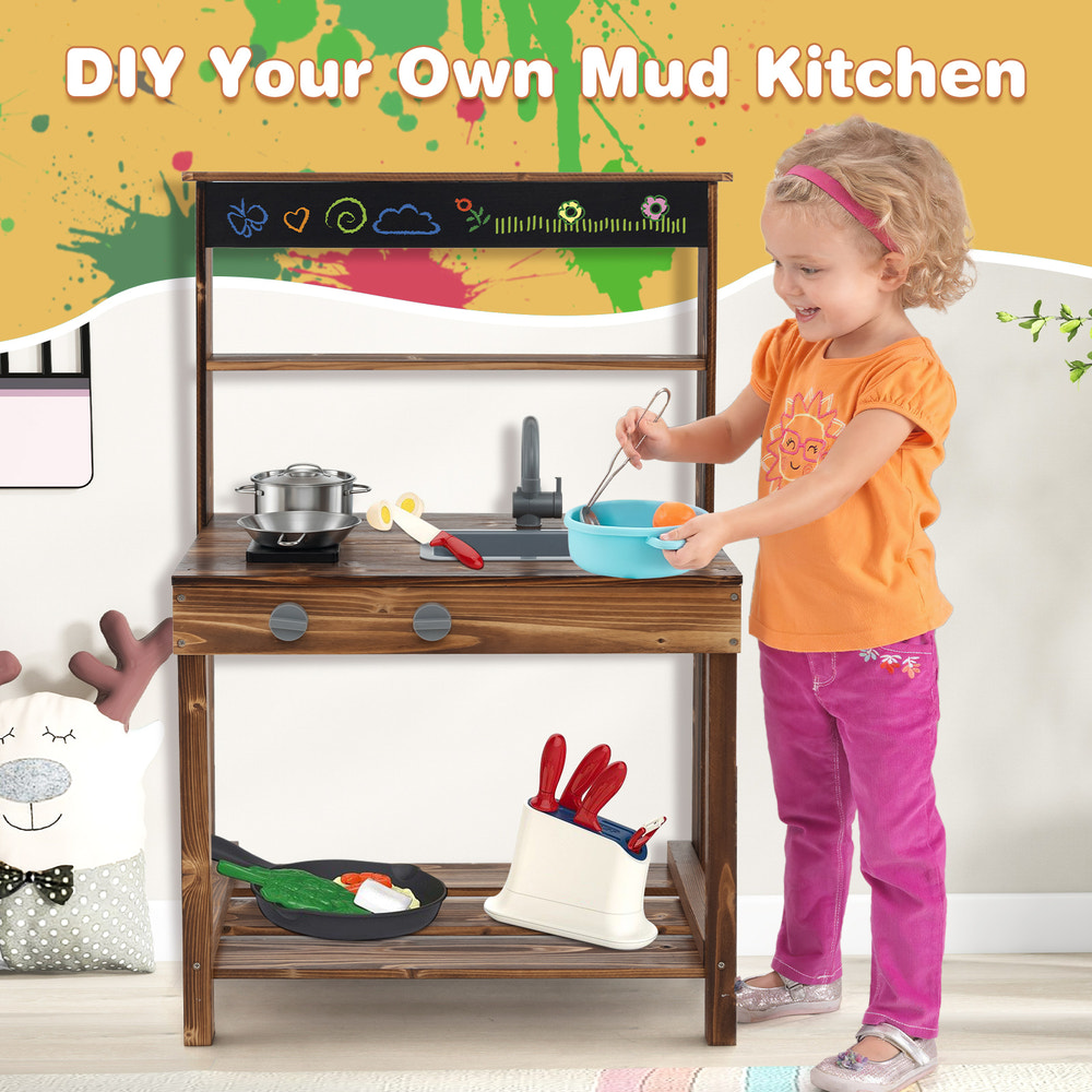 Outdoor Mud Kitchen for Kids with Rotatable Faucet and Removable Sink