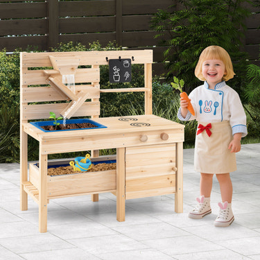 Outdoor Play Pretend Kitchen with Detachable Sandbox and Removable Sink