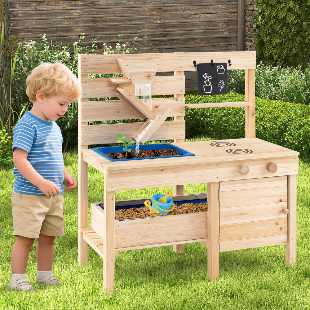 Outdoor Play Pretend Kitchen with Detachable Sandbox and Removable Sink