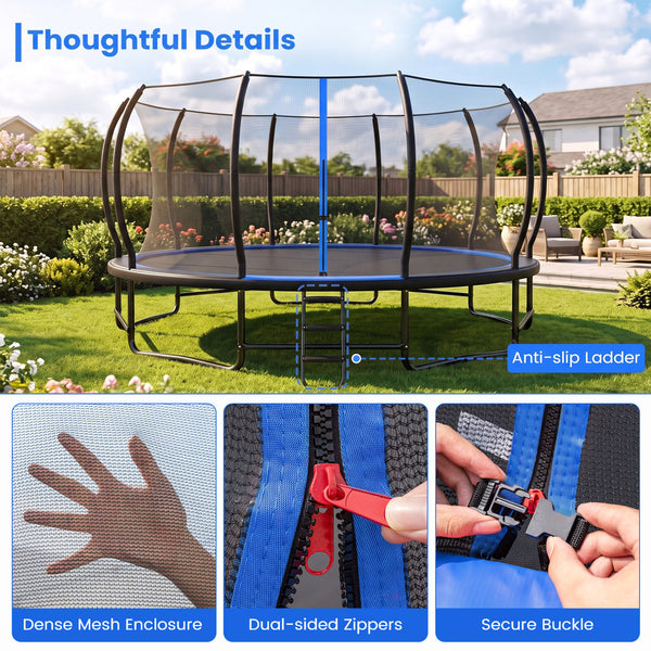 Outdoor Recreational Trampoline Giant Round Rebounder with Enclosure Net-Blue