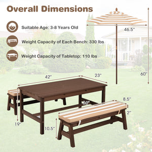 Outdoor Wooden Kids Picnic Table with Removable Umbrella and Cushions