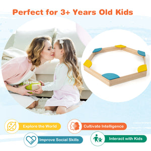 Outdoor Solid Wood Sandbox with 6 Built-in Fan-shaped Seats for Kids with Cover