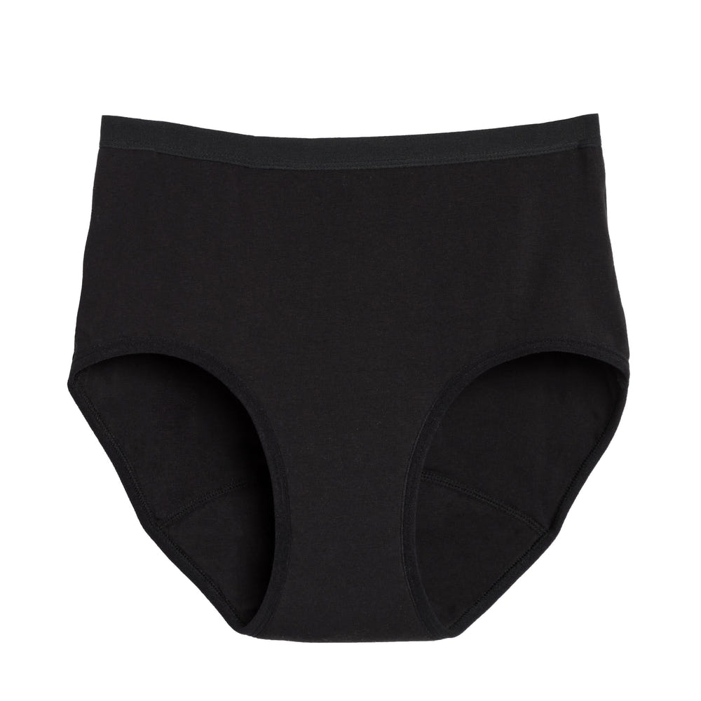 High waisted organic cotton period underwear for heavy flows, designed for comfort and protection.
