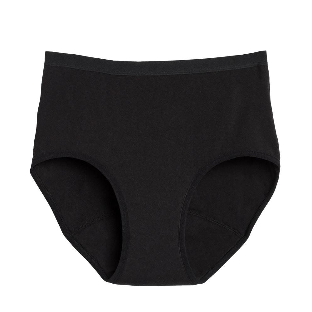 High waisted organic cotton period underwear for heavy flows, designed for comfort and protection.
