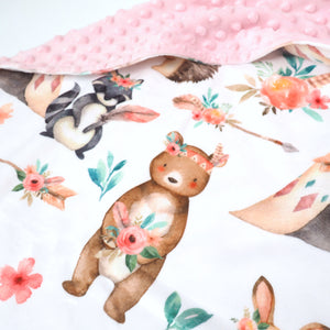 Baby & Toddler Minky Blanket - Woodland Tribe Pink