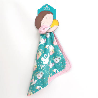 Soft Mini Minky Blanket featuring adorable swan design for babies, perfect for cuddling and comfort.