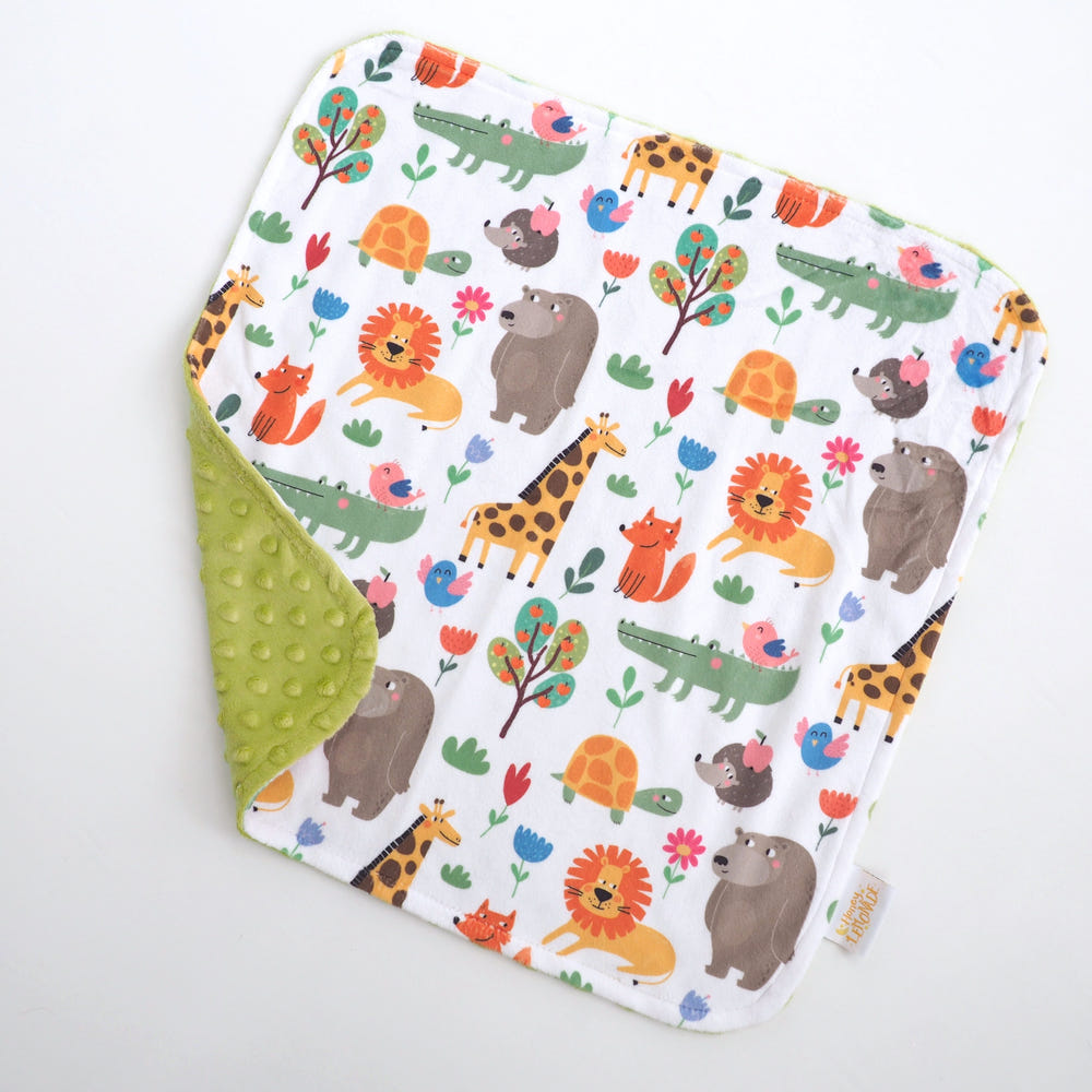 Mini Minky Blanket Zoo Party - soft, colorful baby blanket featuring adorable zoo animals for cozy comfort.