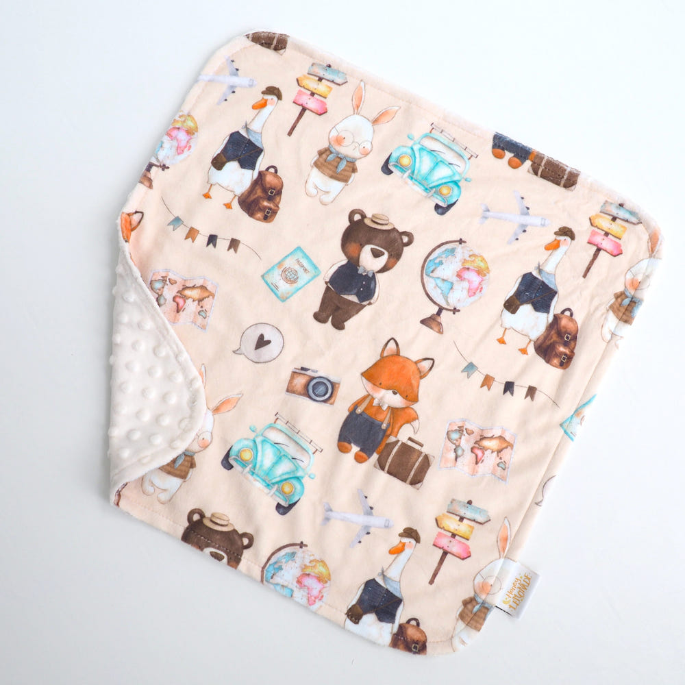 Mini Minky Blanket World Explorer - soft, cozy baby blanket for adventurous little ones. Perfect for snuggles and travel.