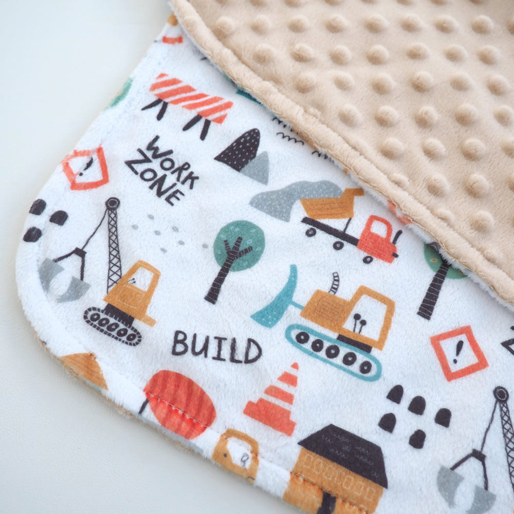 Mini Minky Blanket Little Builder - soft, cozy baby blanket with construction theme for comfort and style.