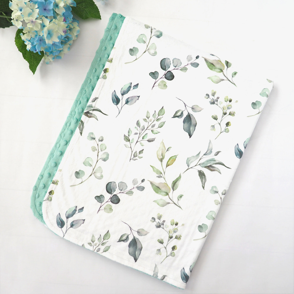 Eucalyptus Greenery Minky Baby Blanket - MOOGCO Baby