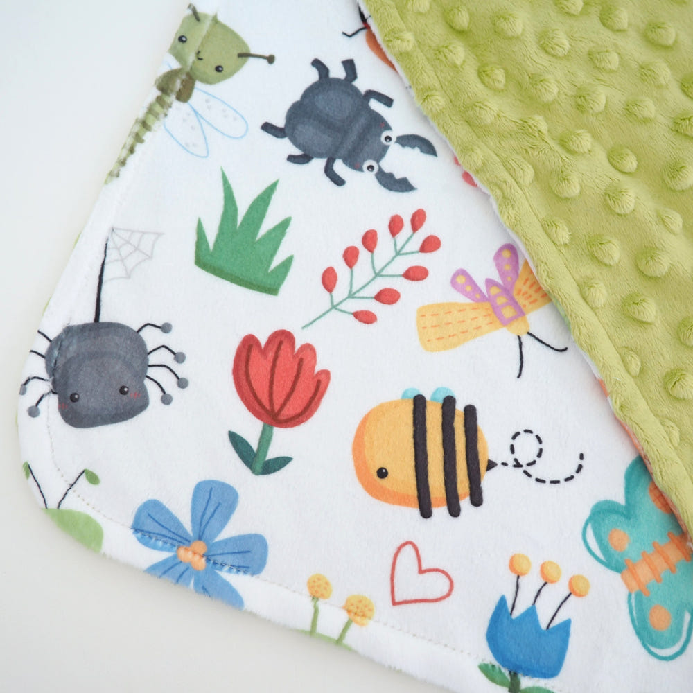 Mini Minky Blanket Bug Buddies for babies, soft and cozy bedding for peaceful sleep.