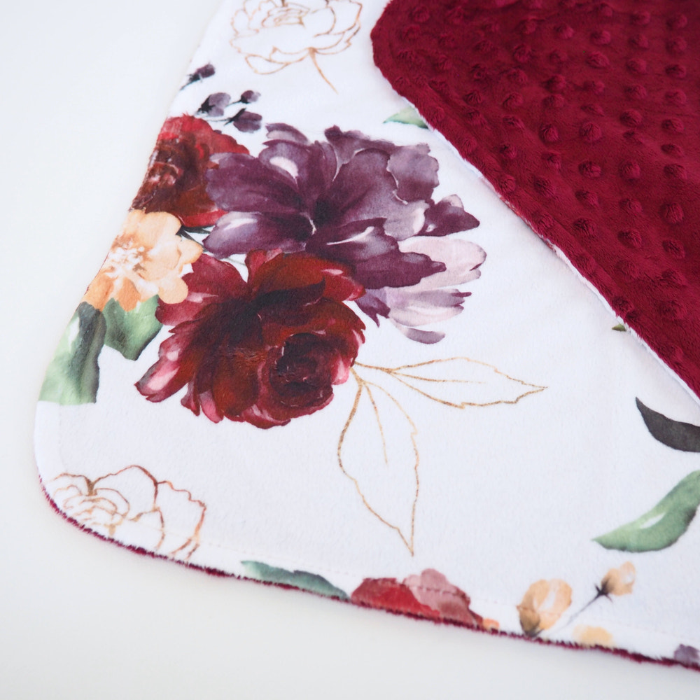 Mini Minky Blanket Red Floral - MOOGCO Baby