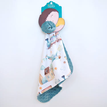 Mini Minky Blanket featuring colorful airplane and train designs for babies, soft and cozy for comfort.