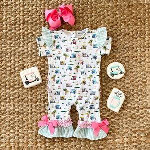 The Palms Girls Golf Romper - MOOGCO Baby