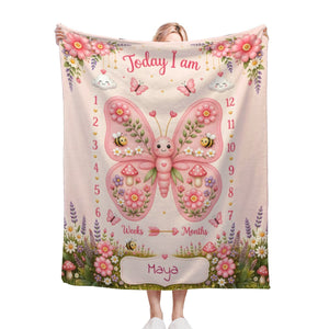 Personalized Baby Weekly & Monthly Milestone Blanket – Photoshoot Prop with Butterfly Garden Design
