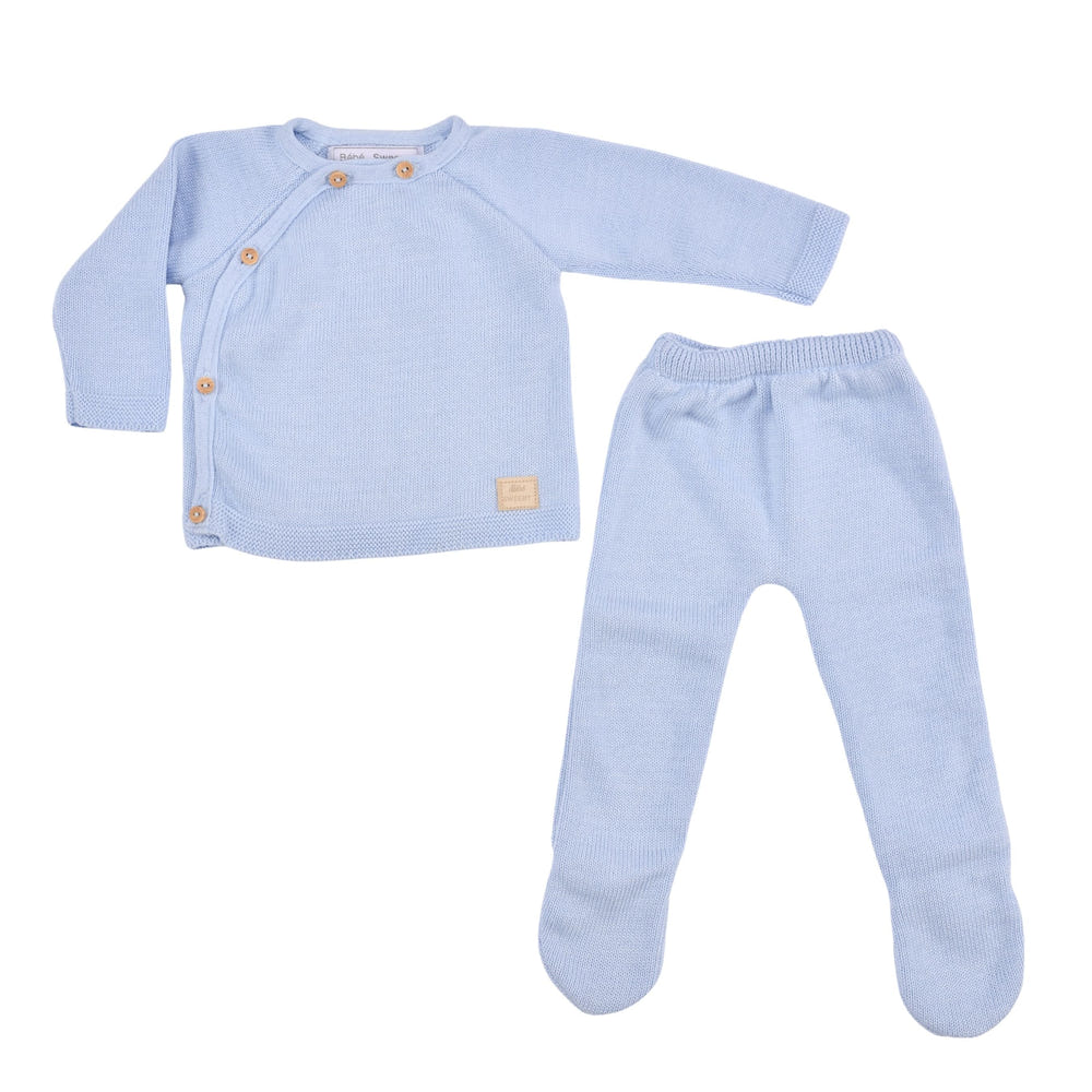 Boys blue organic cotton gift set by PETIT SWEENY for babies, perfect for gifting.