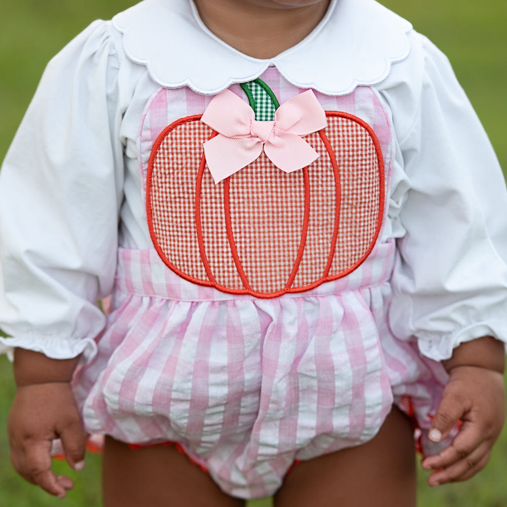 Pink Pumpkin Bubble for girls, featuring a cute pumpkin design, perfect for playful and stylish baby outfits.