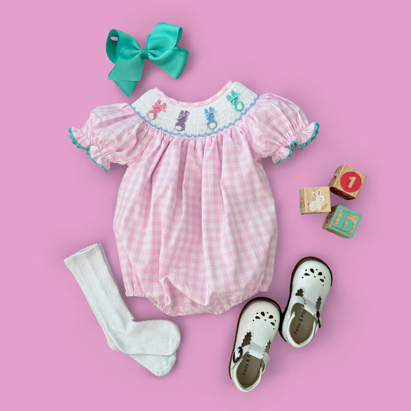 Smocked Pink Bunny Bubble