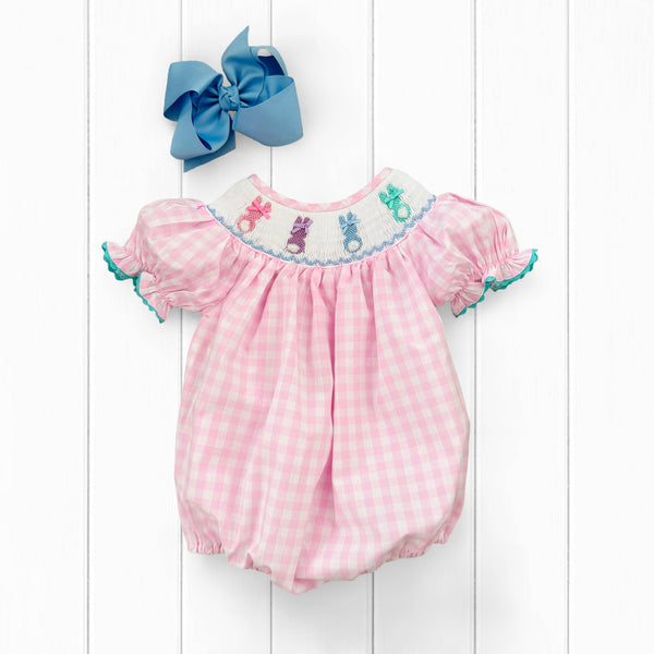 Smocked Pink Bunny Bubble