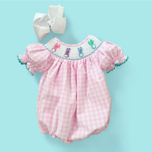 Smocked Pink Bunny Bubble