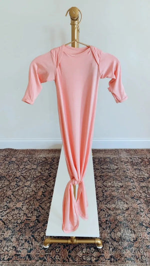 Newborn Knotted Baby Gown and Hat Set - Crew  - (Newborn-3 months) Mint, Navy Blue, Pink, Camel Brown - MOOGCO Baby