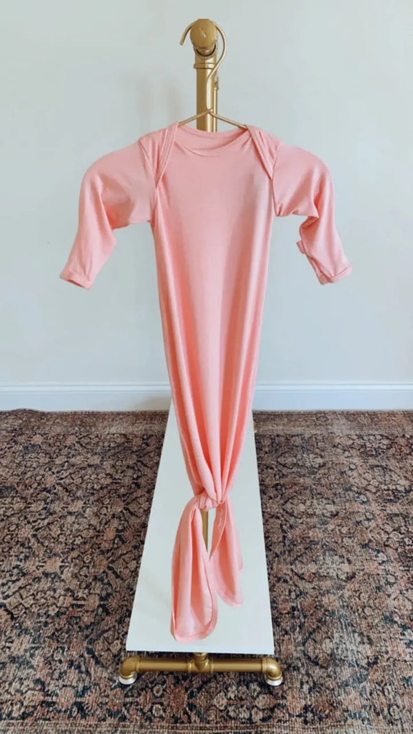 Newborn Knotted Baby Gown and Hat Set - Crew  - (Newborn-3 months) Mint, Navy Blue, Pink, Camel Brown - MOOGCO Baby