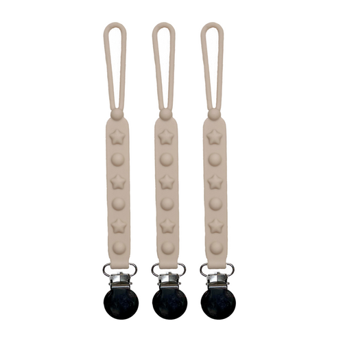 Twinkle Twinkle Pacifier & Teether Clip in angle view, perfect for keeping pacifiers close and clean for your baby.