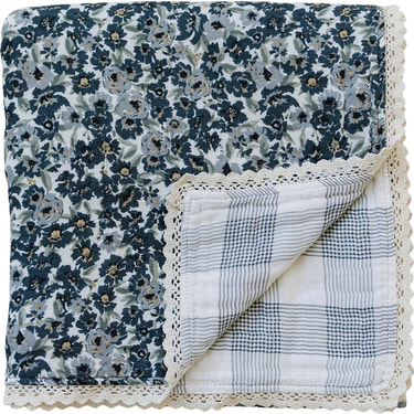 Liberty Floral + Coastal Plaid Lace Muslin Quilt - MOOGCO Baby
