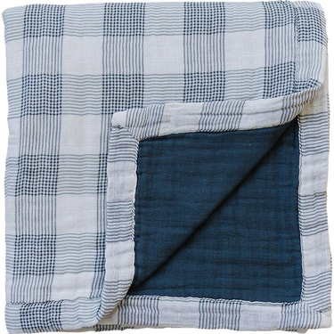 Coastal Plaid + Navy Muslin Quilt - MOOGCO Baby