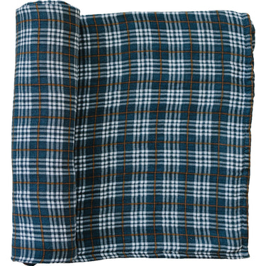 Navy Plaid Muslin Swaddle Blanket - MOOGCO Baby