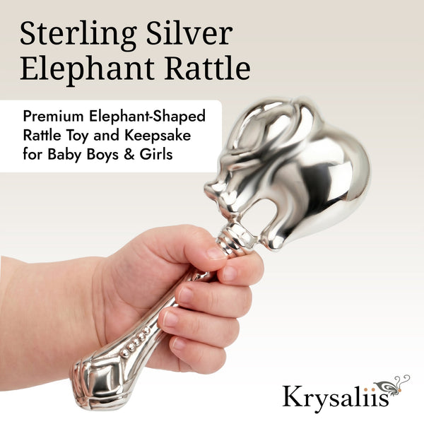 Krysaliis Sterling Silver Baby Rattle - Elephant