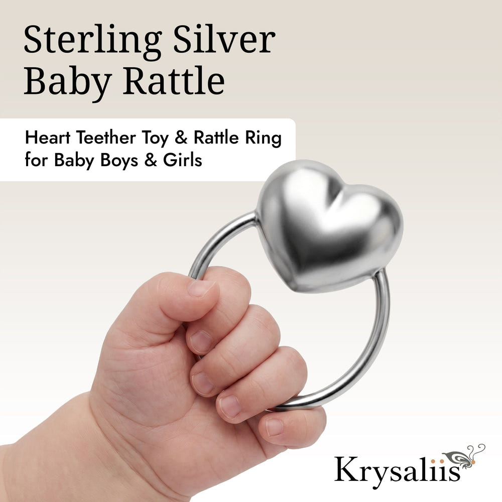 Krysaliis Sterling Silver Baby Teether Rattle - Heart