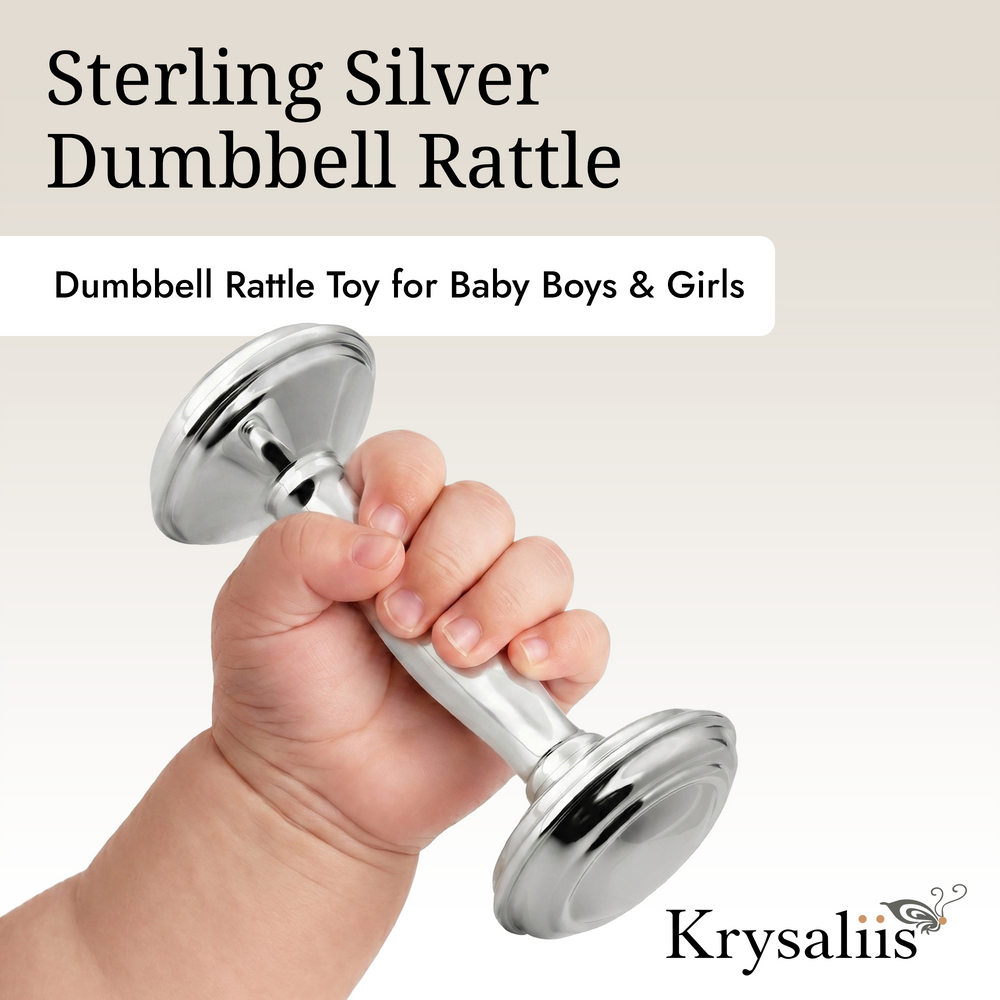 Krysaliis Sterling Silver Dumbbell Baby Rattle
