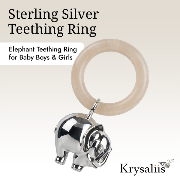 Krysaliis Sterling Silver Baby Rattle - Elephant Ring