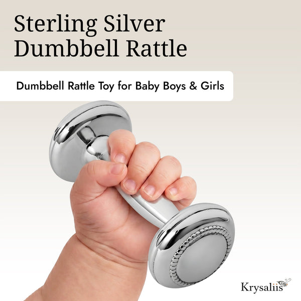 Krysaliis Sterling Silver Dumbbell Rattle -  Beaded