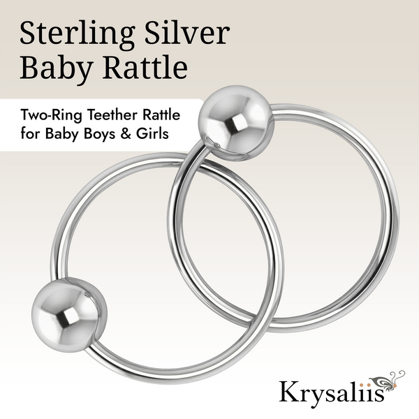 Krysaliis Sterling Silver Baby Teether Rattle -  2 Ring