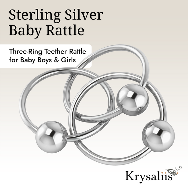 Krysaliis Sterling Silver Baby Teether & Rattle - 3 Ring