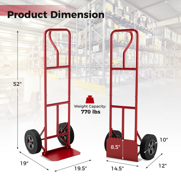 P-Handle Hand Truck with Foldable Load Plate for Warehouse Garage