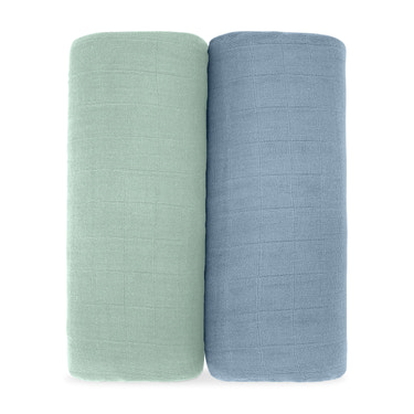 Muslin Swaddle Blanket in Pacific Blue & Fern, 2 Pack