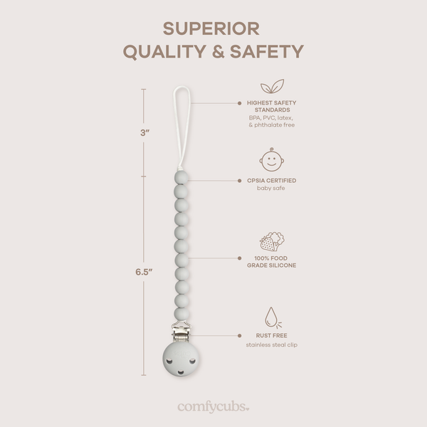 Pacifier Clips in Grey, 2 Pack