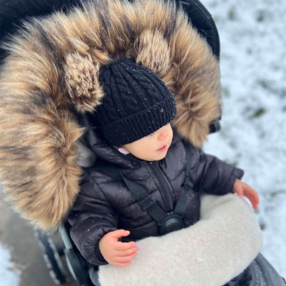 Pastel Black Organic Premium Beige Wool Adjustable Footmuff