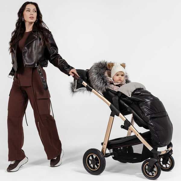 Pastel Black Organic Premium Gray Wool Adjustable Footmuff