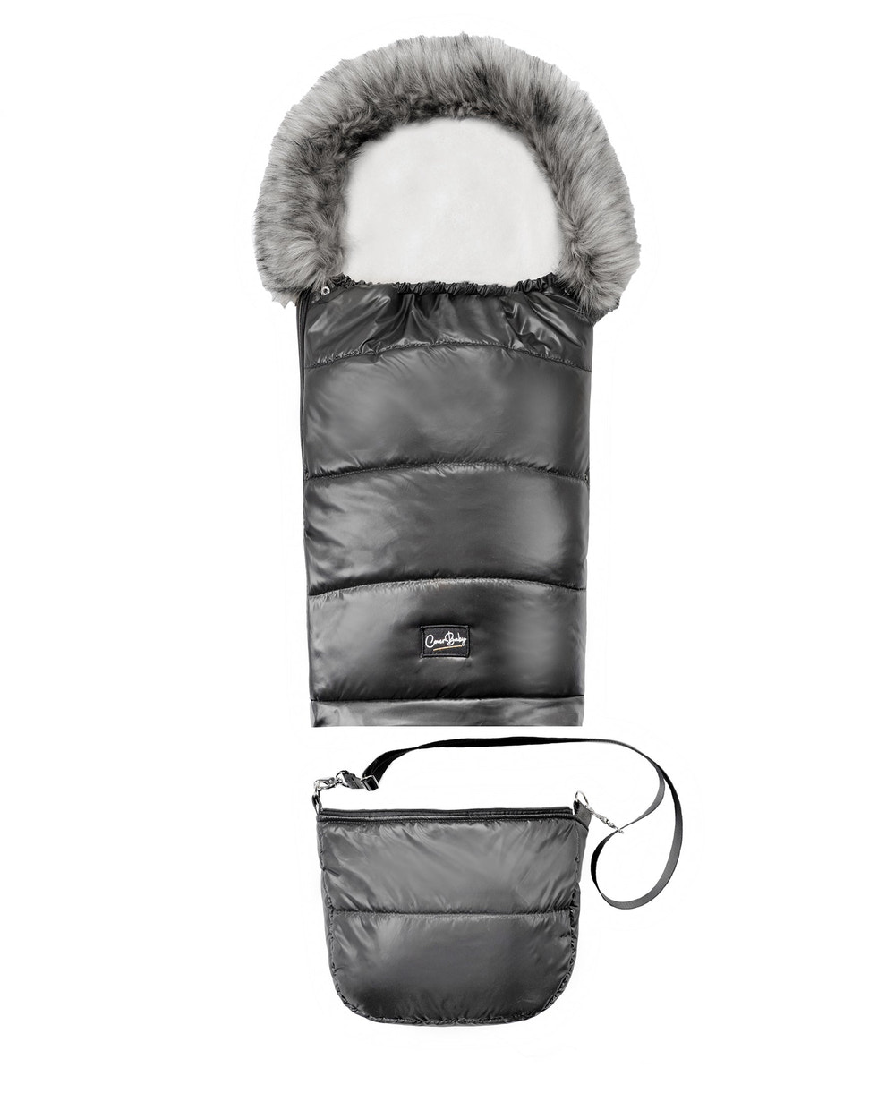 Pastel Black Organic Premium Gray Wool Adjustable Footmuff