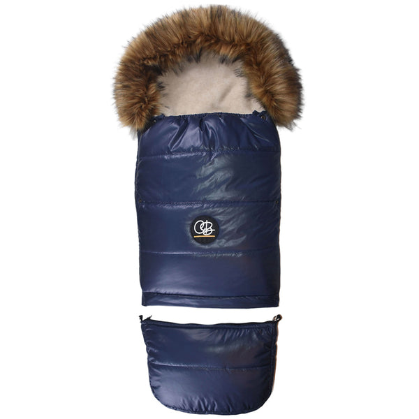 Pastel Navy Organic Premium Beige Wool Adjustable Footmuff