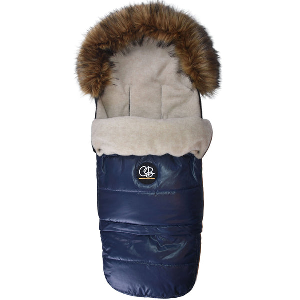 Pastel Navy Organic Premium Beige Wool Adjustable Footmuff