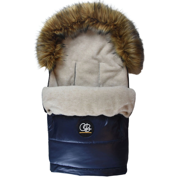 Pastel Navy Organic Premium Beige Wool Adjustable Footmuff