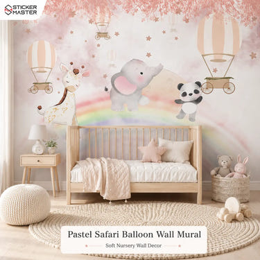 Pastel Safari Balloon Wall Mural | Nursery Wallpaper