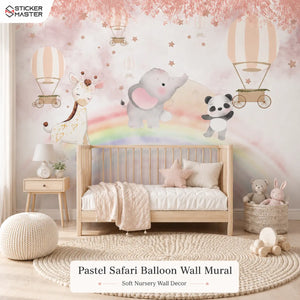 Pastel Safari Balloon Wall Mural | Nursery Wallpaper