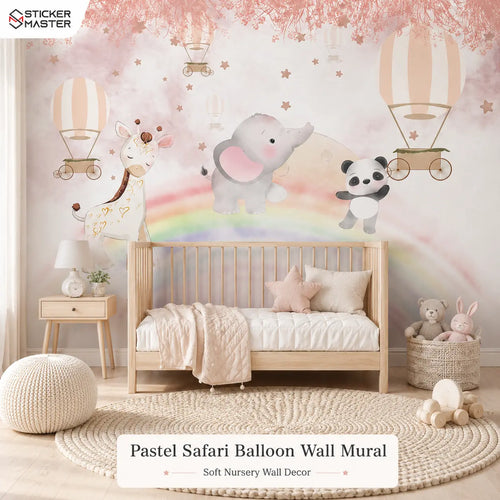 Pastel Safari Balloon Wall Mural | Nursery Wallpaper